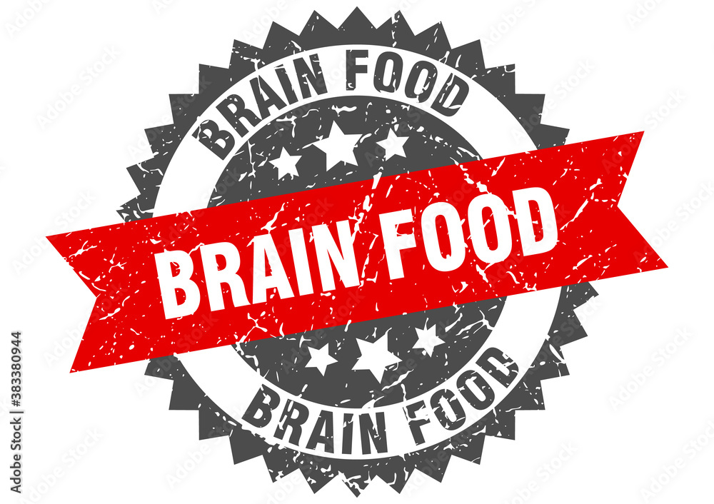 Obraz premium brain food stamp. grunge round sign with ribbon