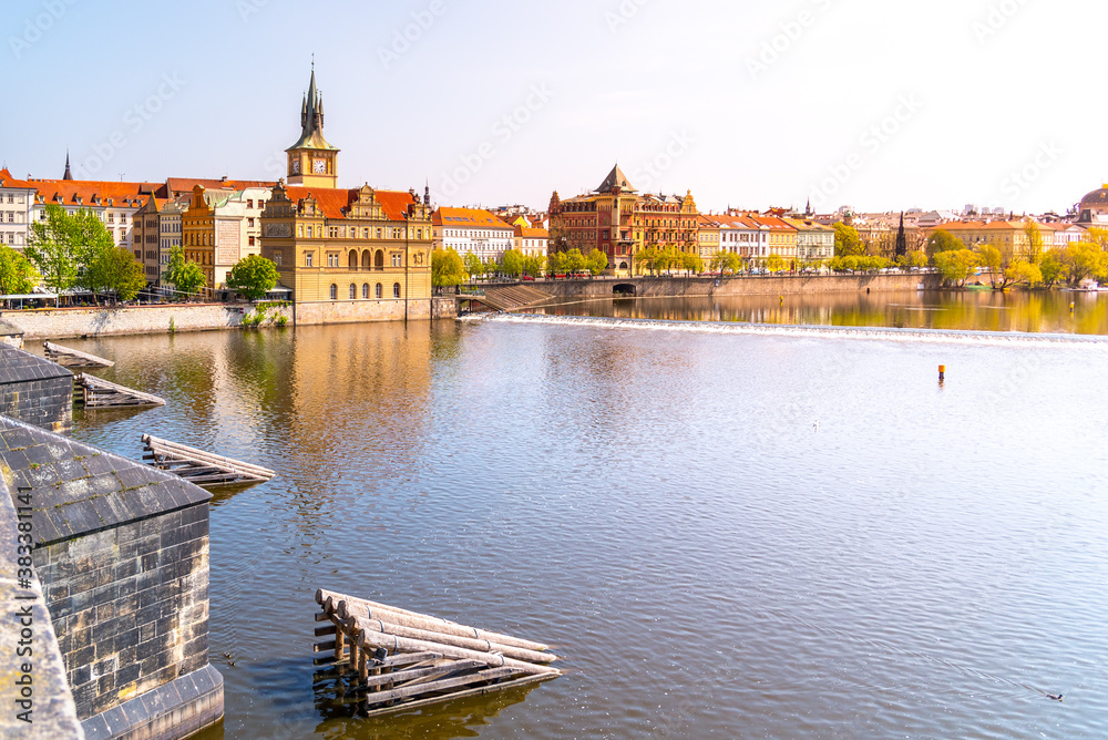 Fototapeta premium Vltava River and Smetana Embankment