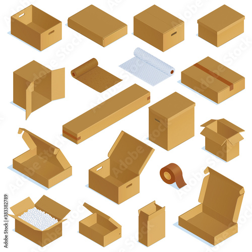 Isometric Pasteboard Boxes Set