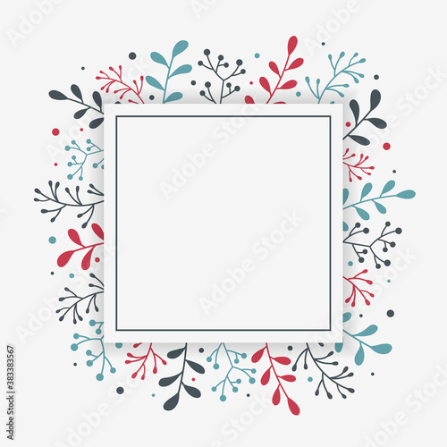 Christmas wreath with branches of mistletoe. Empty Xmas greeting card. Vector
