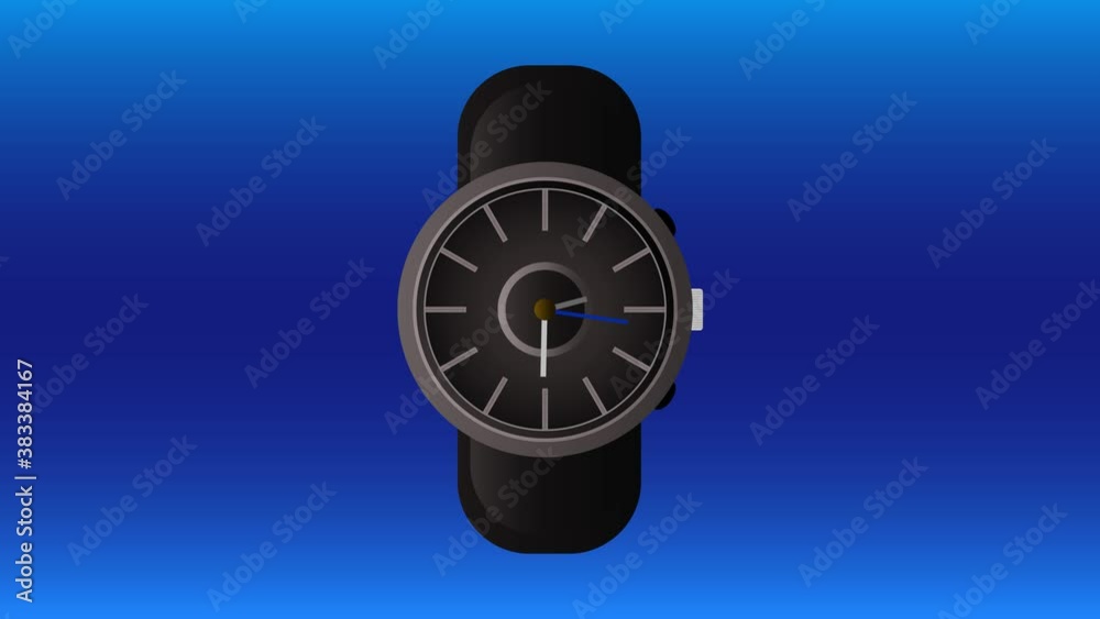 Dark stylish analog watch running 12 hours in 24 seconds animation