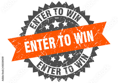 enter to win stamp. grunge round sign with ribbon