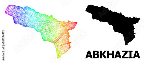 Network and solid map of Abkhazia. Vector structure is created from map of Abkhazia with intersected random lines, and has spectrum gradient. Abstract lines form map of Abkhazia.