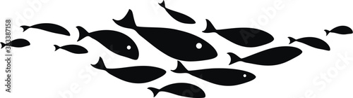 Fotografia Black silhouette flock of fish