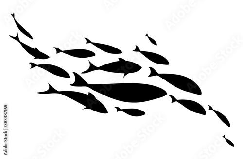 Dynamic black school of fish. Logo design.
