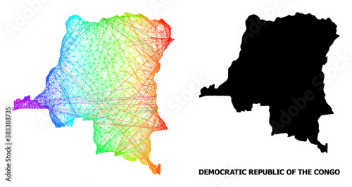 Wire frame and solid map of Democratic Republic of the Congo. Vector structure is created from map of Democratic Republic of the Congo with intersected random lines, and has spectrum gradient.