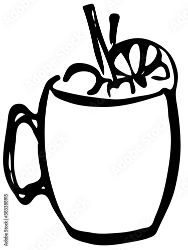 Stylish hand-drawn ink style cool fresh Moscow Mule cocktail garnished slice of lime in a classic copper brass mug vector art. For cocktail party card, invitations, posters, bar menu cook book recipe