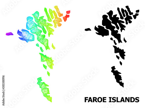 Wire frame and solid map of Faroe Islands. Vector model is created from map of Faroe Islands with intersected random lines, and has spectral gradient.