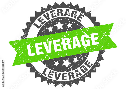 leverage stamp. grunge round sign with ribbon