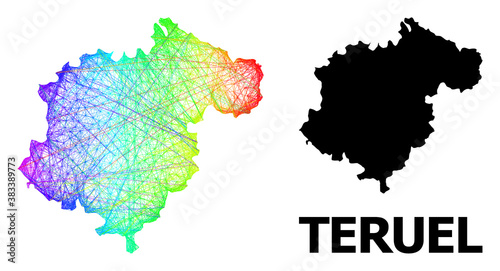 Net and solid map of Teruel Province. Vector structure is created from map of Teruel Province with intersected random lines, and has spectral gradient.