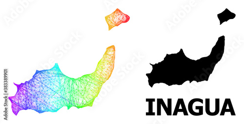 Network and solid map of Inagua Islands. Vector model is created from map of Inagua Islands with intersected random lines, and has bright spectral gradient. photo