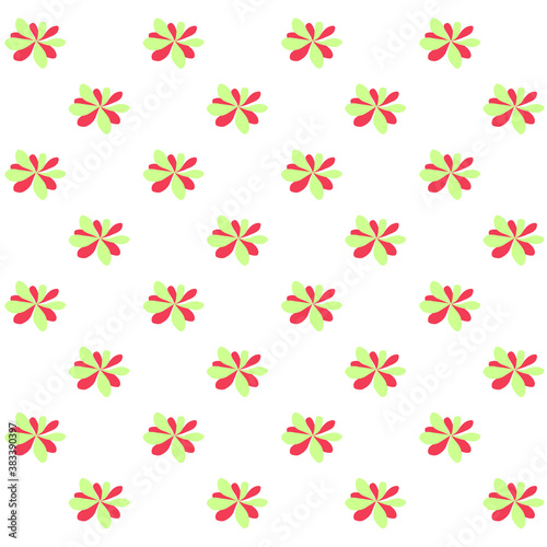 Minimalistic flowers in pastel colors seamless pattern. Small isolated flowers in green and red colors. Background texture for design, printing, textiles, fabrics, packaging, wrapping paper, wallpaper © LumiLea