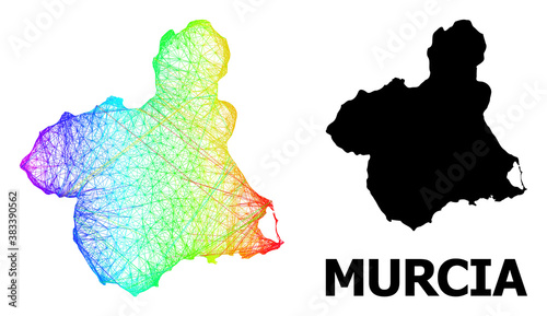 Net and solid map of Murcia Province. Vector model is created from map of Murcia Province with intersected random lines, and has rainbow gradient. Abstract lines form map of Murcia Province.