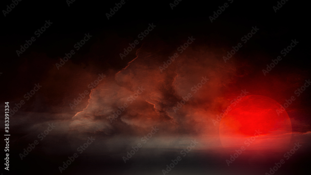 Naklejka premium Twilight sky and red moon with 3d rendering.