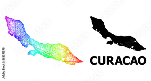 Wire frame and solid map of Curacao Island. Vector model is created from map of Curacao Island with intersected random lines, and has bright spectral gradient.
