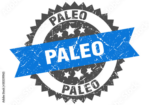 paleo stamp. grunge round sign with ribbon