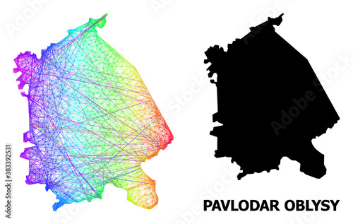 Wire frame and solid map of Pavlodar Region. Vector structure is created from map of Pavlodar Region with intersected random lines, and has spectral gradient.