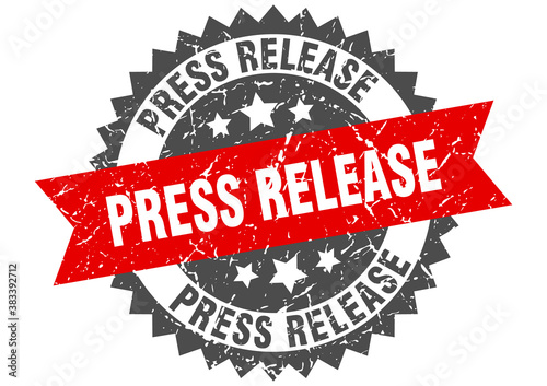 press release stamp. grunge round sign with ribbon