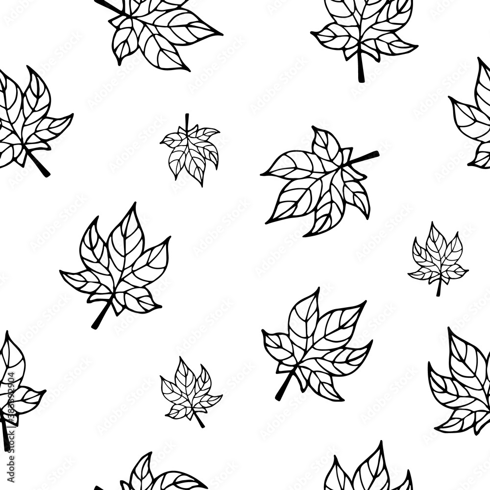 Fototapeta premium Autumn falling maple leaves seamless pattern. Vector isolated hand-drawn illustration. Perfect for background, print, paper or fabric design.