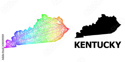 Wire frame and solid map of Kentucky State. Vector structure is created from map of Kentucky State with intersected random lines, and has rainbow gradient. Abstract lines form map of Kentucky State.