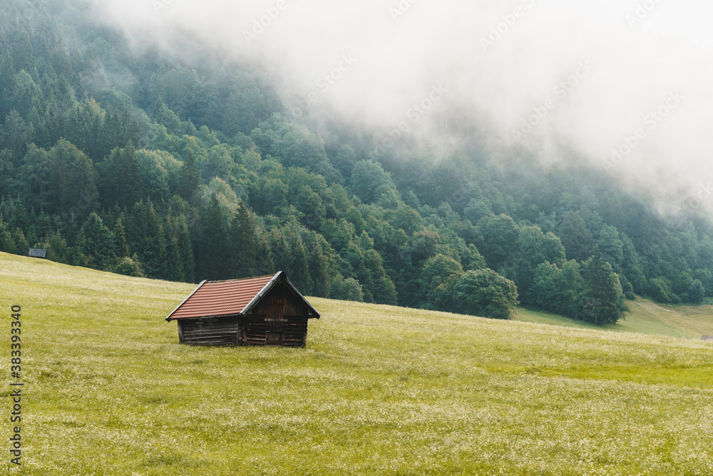 Beautiful misty morning in Bavaria, close to Geroldsee lake, Germany, famous viewpoint close to the bavarian Alps Beautiful misty morning in Bavaria, close to Geroldsee lake, Germany, famous viewpoint close to the bavarian Alps