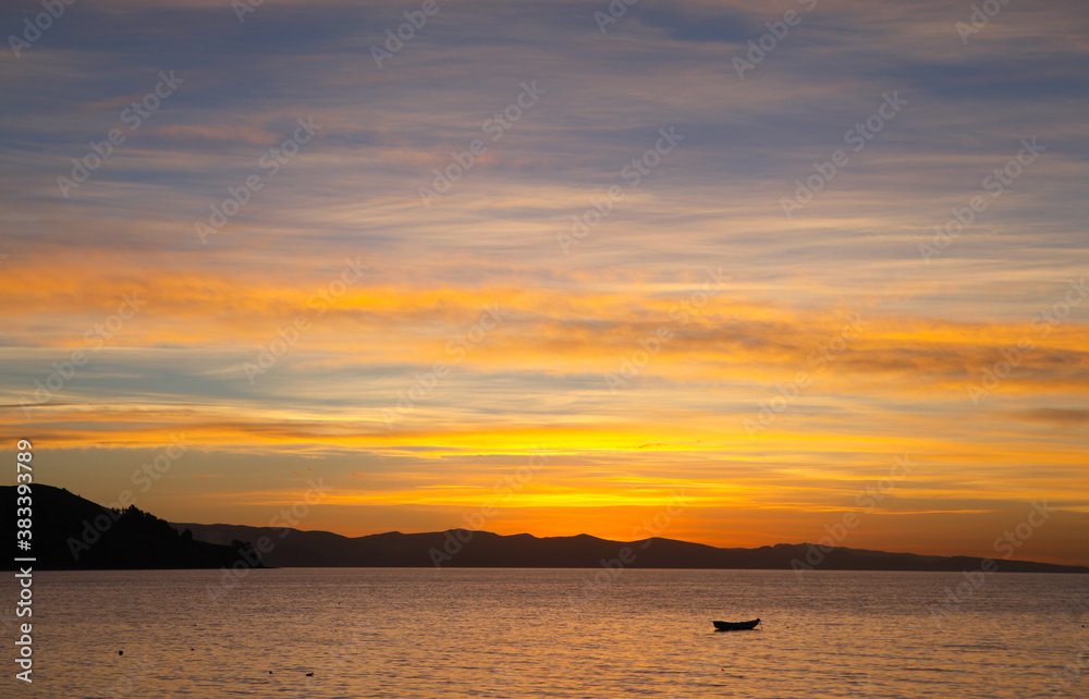 Sunset over Lake Titicaca in Copacabana, Bolivia Sunset over Lake Titicaca in Copacabana, Bolivia