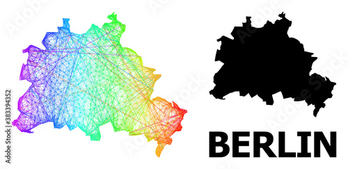 Wire frame and solid map of Berlin City. Vector structure is created from map of Berlin City with intersected random lines, and has spectrum gradient.