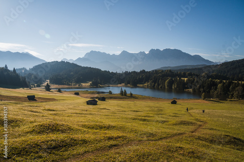 Beautiful misty morning in Bavaria, close to Geroldsee lake, Germany, famous viewpoint close to the bavarian Alps