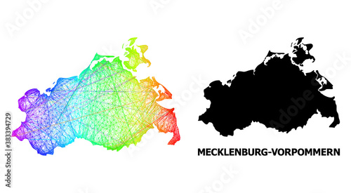 Network and solid map of Mecklenburg-Vorpommern State. Vector model is created from map of Mecklenburg-Vorpommern State with intersected random lines, and has spectral gradient.