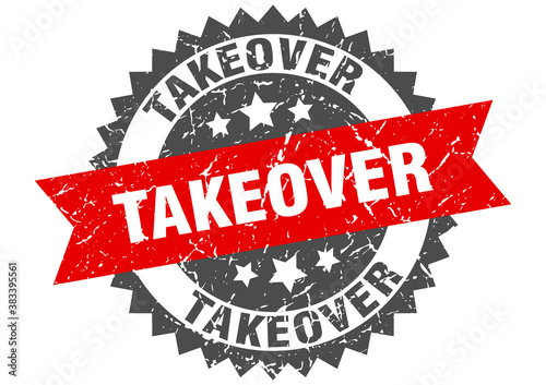 takeover stamp. grunge round sign with ribbon