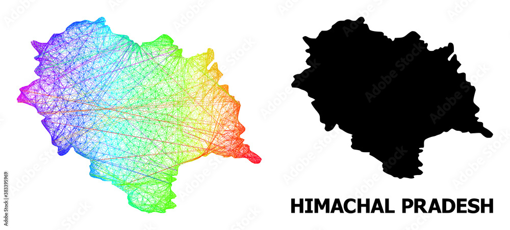 Wire frame and solid map of Himachal Pradesh State. Vector model is created from map of Himachal Pradesh State with intersected random lines, and has bright spectral gradient.