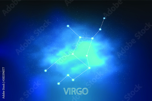 Zodiac constellation Virgo - The Maiden. Vector illustration. 
Astronomy.