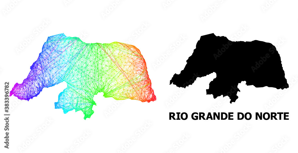 Network and solid map of Rio Grande do Norte State. Vector model is created from map of Rio Grande do Norte State with intersected random lines, and has spectrum gradient.
