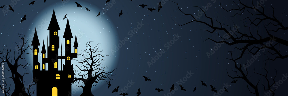 Halloween scary night horizontal vector banner