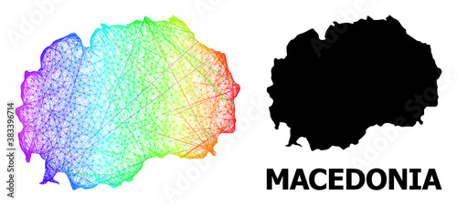 Wire frame and solid map of Macedonia. Vector structure is created from map of Macedonia with intersected random lines, and has bright spectral gradient. Abstract lines form map of Macedonia. photo