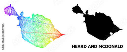 Wire frame and solid map of Heard and McDonald Islands. Vector structure is created from map of Heard and McDonald Islands with intersected random lines, and has spectrum gradient. photo