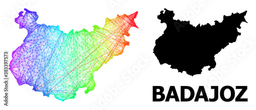 Wire frame and solid map of Badajoz Province. Vector model is created from map of Badajoz Province with intersected random lines, and has rainbow gradient. Abstract lines form map of Badajoz Province.