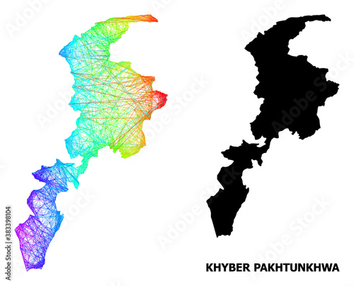 Wire frame and solid map of Khyber Pakhtunkhwa Province. Vector structure is created from map of Khyber Pakhtunkhwa Province with intersected random lines, and has bright spectral gradient. photo