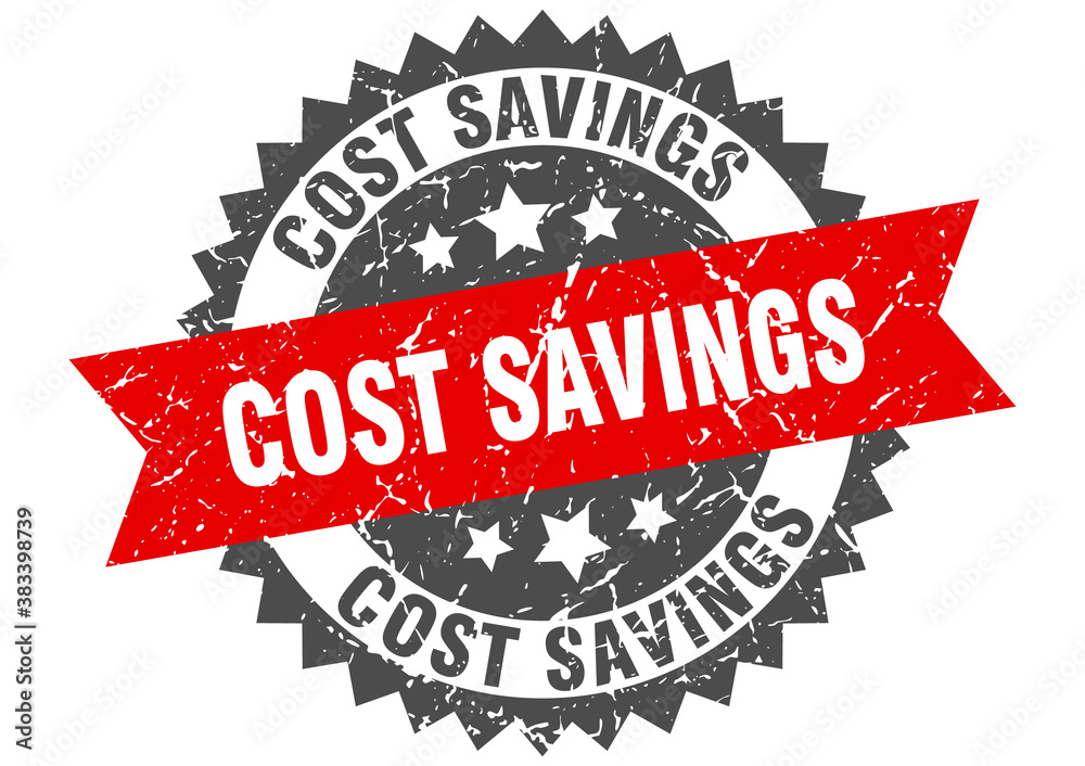 Obraz premium cost savings stamp. grunge round sign with ribbon