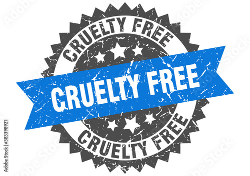 cruelty free stamp. grunge round sign with ribbon