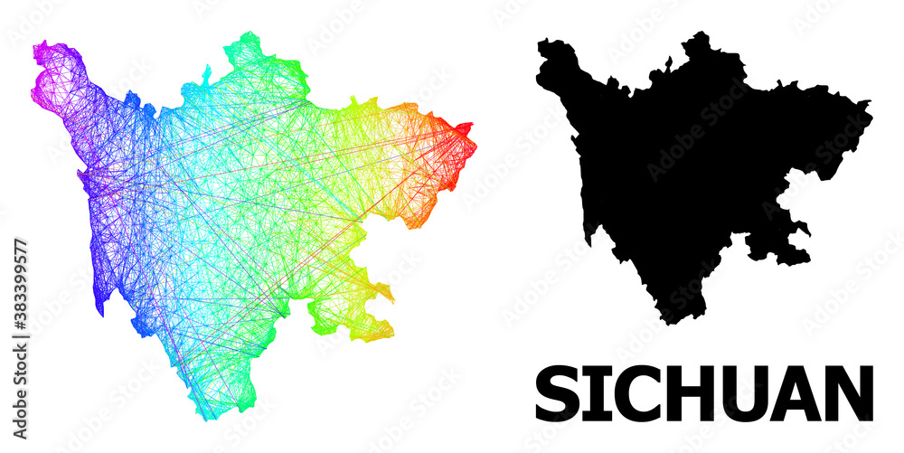 Wire frame and solid map of Sichuan Province. Vector model is created from map of Sichuan Province with intersected random lines, and has spectrum gradient.