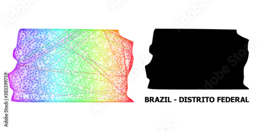 Network and solid map of Brazil - Distrito Federal. Vector model is created from map of Brazil - Distrito Federal with intersected random lines, and has bright spectral gradient.