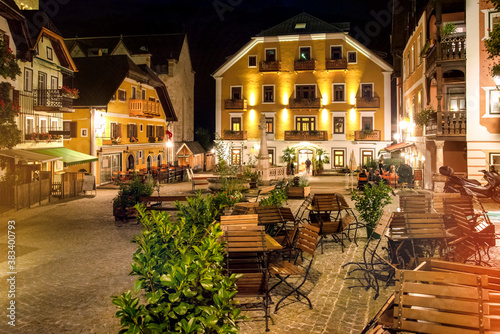 Village of Hallstatt at night, Salzkammergur, Austria