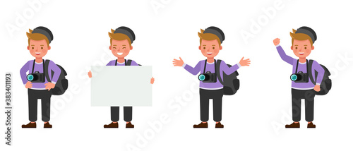 Photographer kid boy character vector design. Presentation in various action. 