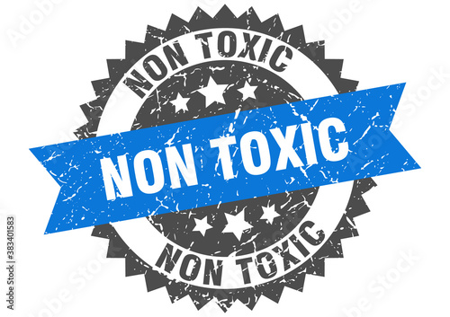 non toxic stamp. grunge round sign with ribbon