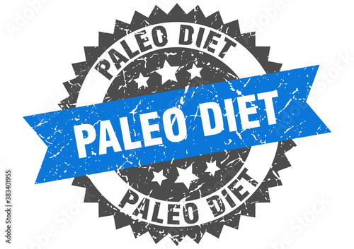 paleo diet stamp. grunge round sign with ribbon