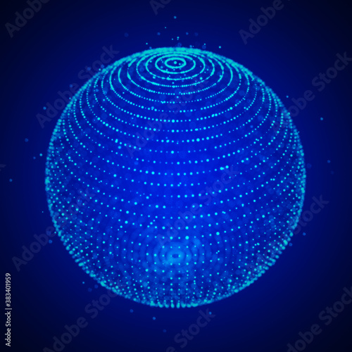 Abstract 3d sphere. Sphere particles. Global network connection. Futuristic technology style. Big data visualization. 3d rendering.