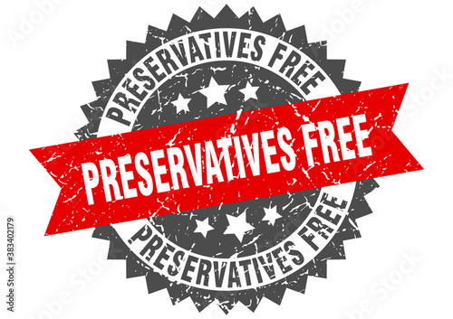 preservatives free stamp. grunge round sign with ribbon