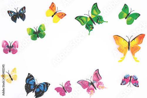 Multicolours butterflies with a white background