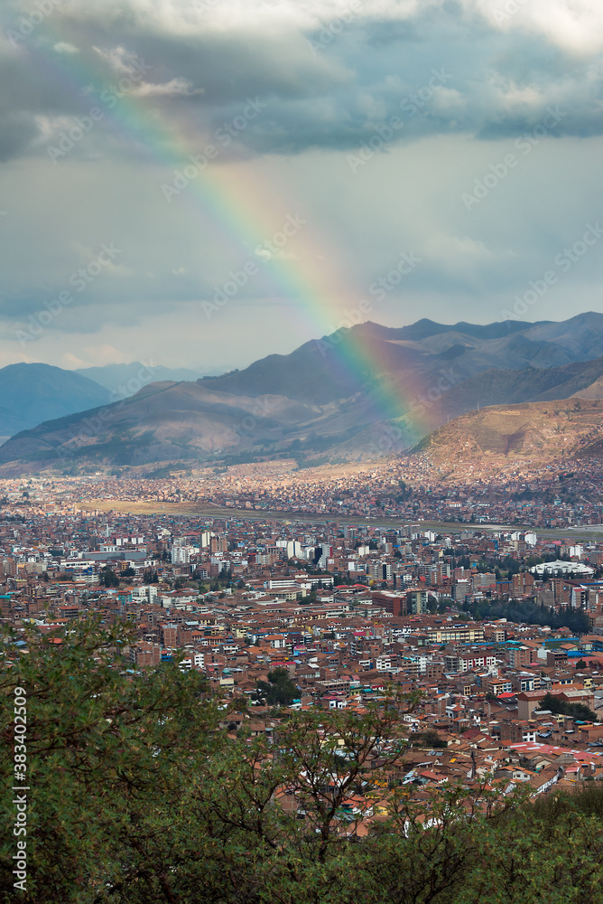 Raibow over Cusco. View of the city of Cusco and the beautiful surrounding mountians, from one of many Saqsaywaman ruins' viewpoints.
Cusco, Perú